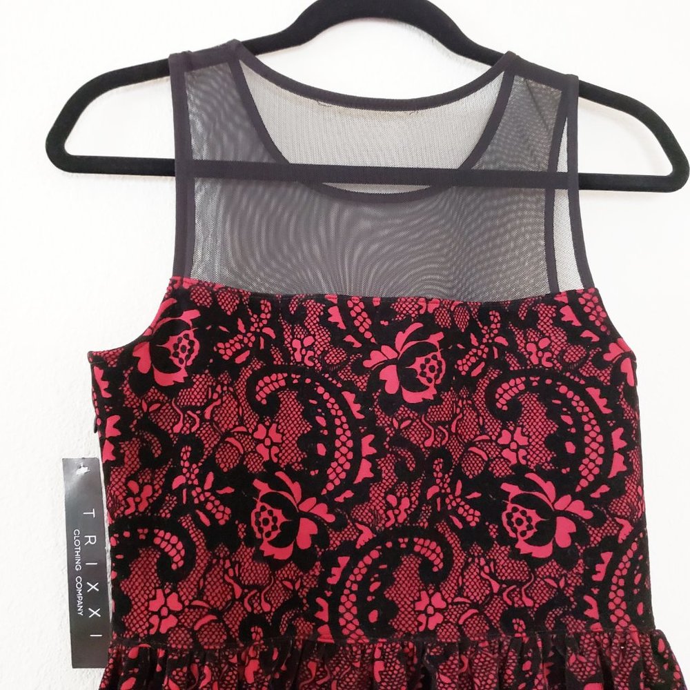 Trixxi Mesh Flocked Skater Dress Size L - Picture 5 of 8